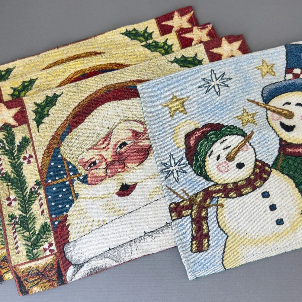 Set of 4 Christmas Tapestry Placemats Santa‎ Snowman Holiday 18x12